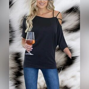 Black Cold Shouider Strappy Oversized Top